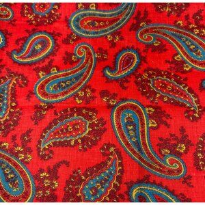 Paisley Cotton Fabric 1/2 yard x 38" Red Yellow Blue Floral Print Vintage
